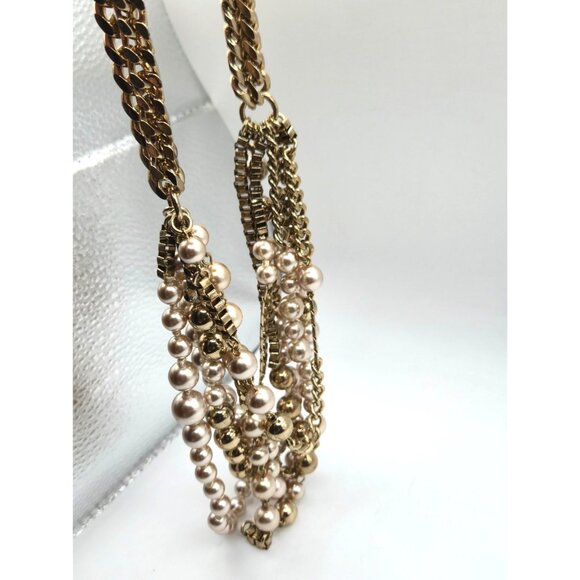 Stella & Dot Chunky Multi-Strand Gold Tone Chain and Pearl Statement Necklace - Picture 7 of 7